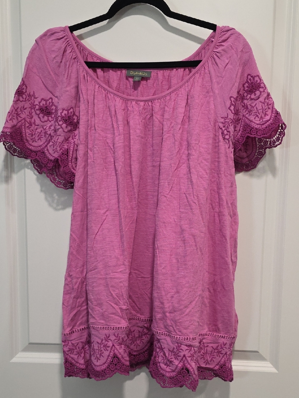 Style & Co. Pink Embroidered Scoop-Neck Tunic with Scalloped Hem